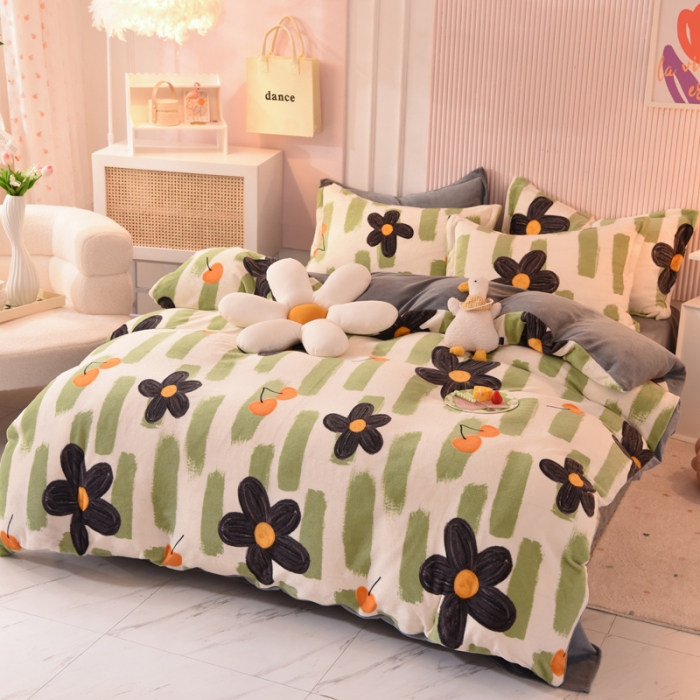 91家纺网 家纺一手货源 找家纺 梦之岛2022新款印花牛奶绒四件套 幸运花