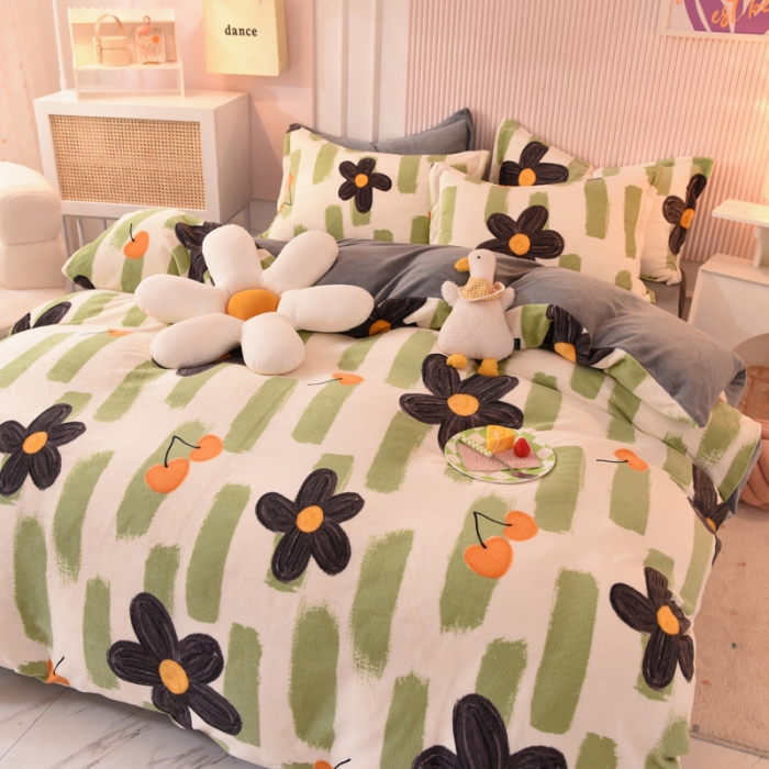 91家纺网 家纺一手货源 找家纺 梦之岛2022新款印花牛奶绒四件套 幸运花