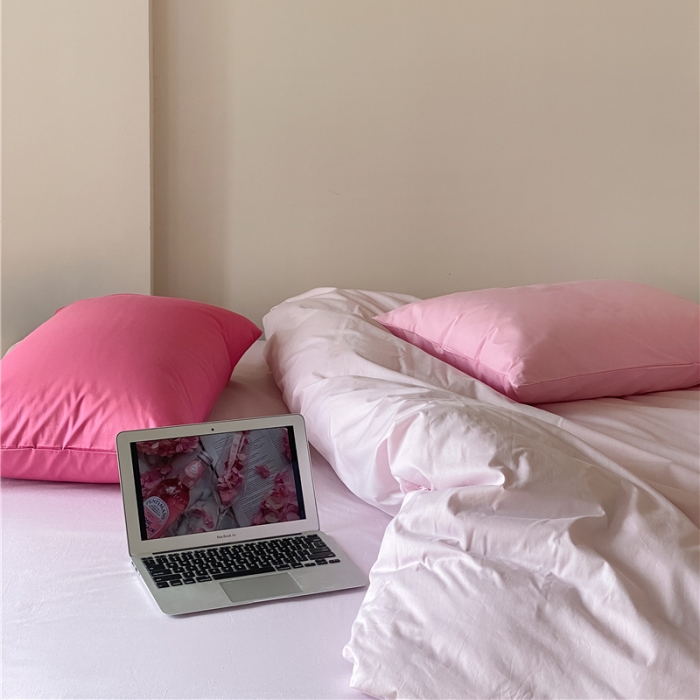 91家纺网 家纺一手货源 找家纺 棉眠2022新款40支纯棉夏日pinkpower系列四件套 浅粉