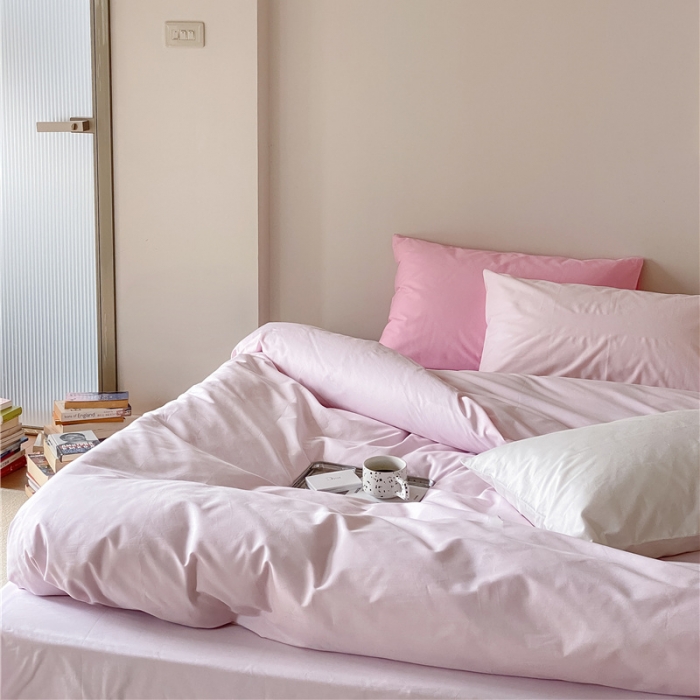 91家纺网 家纺一手货源 找家纺 棉眠2022新款40支纯棉夏日pinkpower系列四件套 浅粉