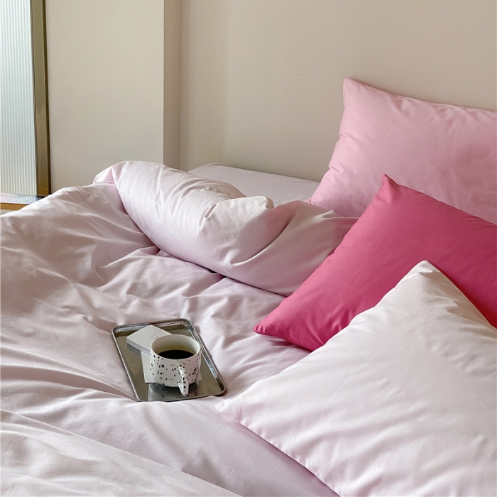 91家纺网 家纺一手货源 找家纺 棉眠2022新款40支纯棉夏日pinkpower系列四件套 浅粉