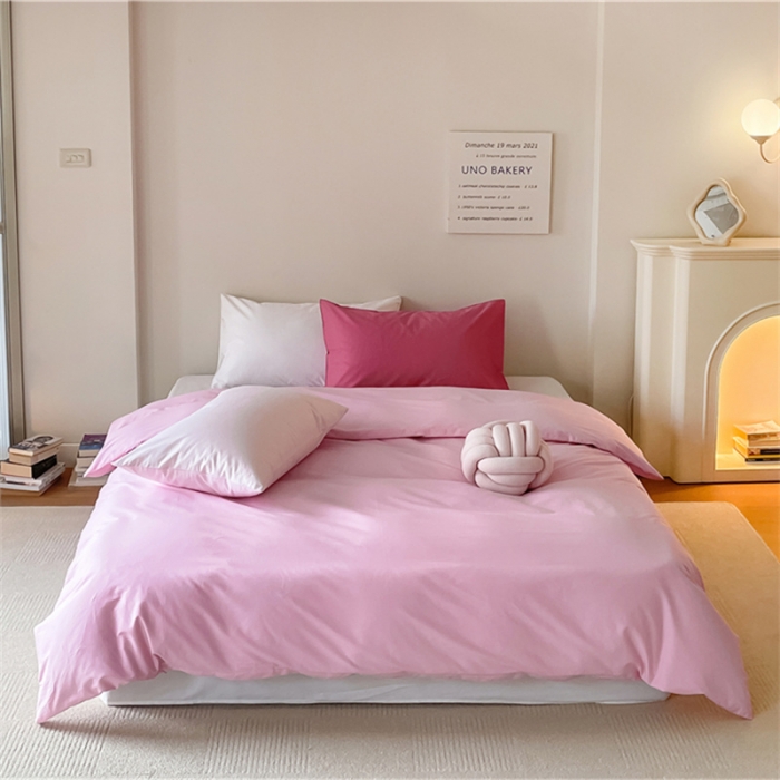 91家纺网 家纺一手货源 找家纺 棉眠2022新款40支纯棉夏日pinkpower系列四件套 中粉-白