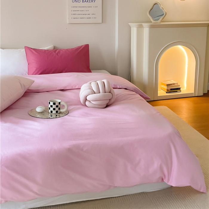 91家纺网 家纺一手货源 找家纺 棉眠2022新款40支纯棉夏日pinkpower系列四件套 中粉-白