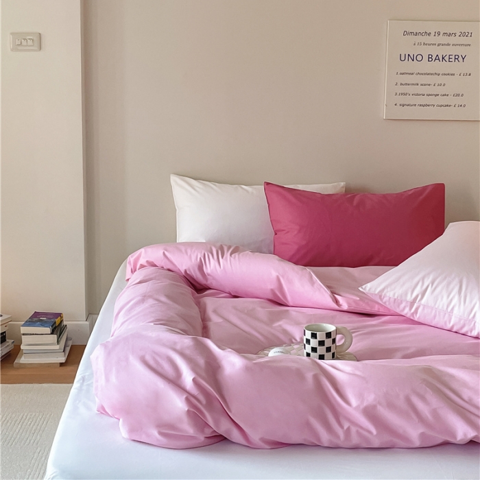 91家纺网 家纺一手货源 找家纺 棉眠2022新款40支纯棉夏日pinkpower系列四件套 中粉-白