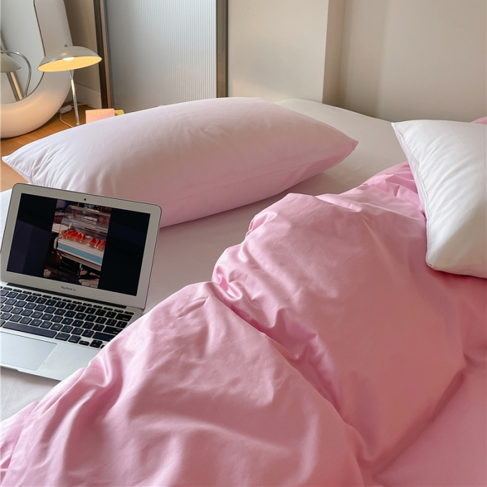 91家纺网 家纺一手货源 找家纺 棉眠2022新款40支纯棉夏日pinkpower系列四件套 中粉-白