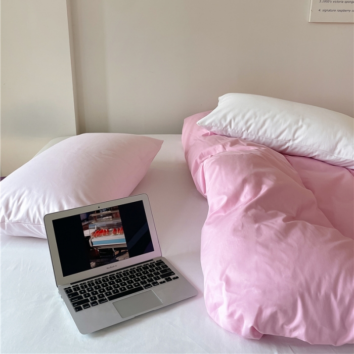 91家纺网 家纺一手货源 找家纺 棉眠2022新款40支纯棉夏日pinkpower系列四件套 中粉-白