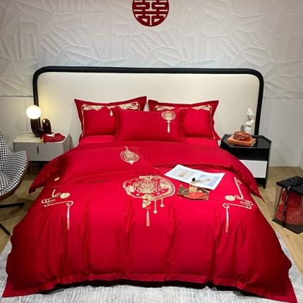 91家纺网 家纺一手货源 找家纺 用心 2022新款高端刺绣婚庆四件套多件套 俏佳人