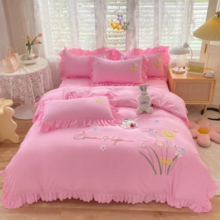 91家纺网 家纺一手货源 找家纺 梦之岛2022新款韩版遇见系列毛巾绣四件套 遇见-胭脂粉