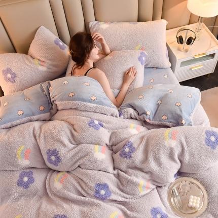 91家纺网 家纺一手货源 找家纺 同田 2023新直播羊羔绒四件套牛奶绒法莱绒四件套 花漾彩虹