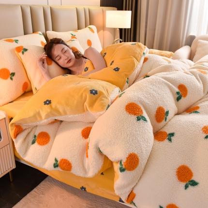 91家纺网 家纺一手货源 找家纺 同田 2023新直播羊羔绒四件套牛奶绒法莱绒四件套 小金桔