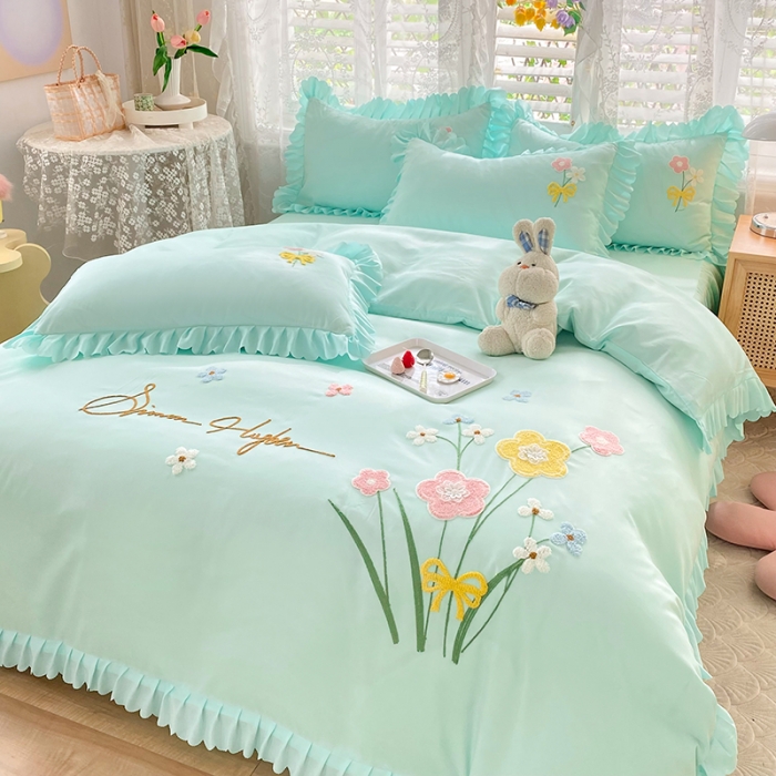 91家纺网 家纺一手货源 找家纺 （总）梦之岛2022新款韩版遇见系列毛巾绣四件套