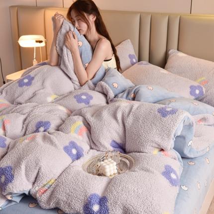 同田 2023新直播羊羔绒四件套牛奶绒法莱绒四件套 花漾彩虹