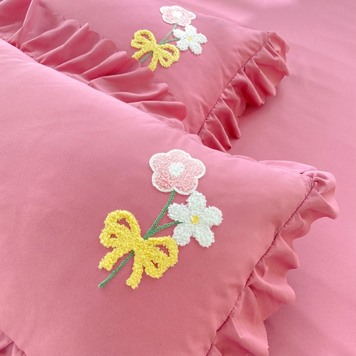 91家纺网 家纺一手货源 找家纺 梦之岛2022新款韩版遇见系列毛巾绣四件套 遇见-豆沙