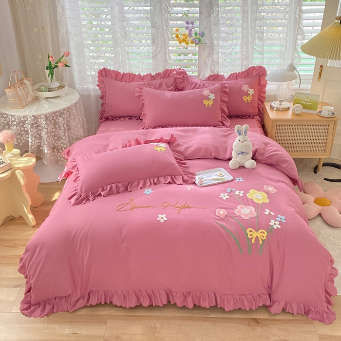 91家纺网 家纺一手货源 找家纺 梦之岛2022新款韩版遇见系列毛巾绣四件套 遇见-豆沙