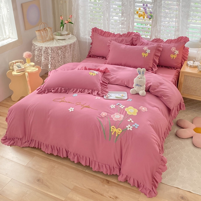 91家纺网 家纺一手货源 找家纺 梦之岛2022新款韩版遇见系列毛巾绣四件套 遇见-豆沙