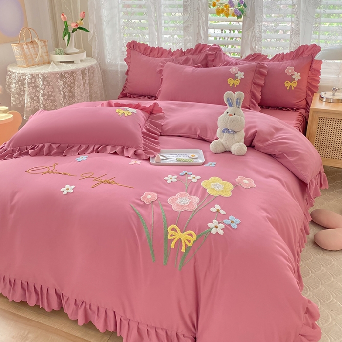 91家纺网 家纺一手货源 找家纺 梦之岛2022新款韩版遇见系列毛巾绣四件套 遇见-豆沙