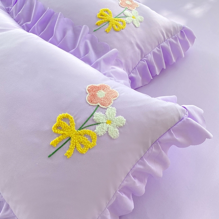 91家纺网 家纺一手货源 找家纺 梦之岛2022新款韩版遇见系列毛巾绣四件套 遇见-梦幻紫