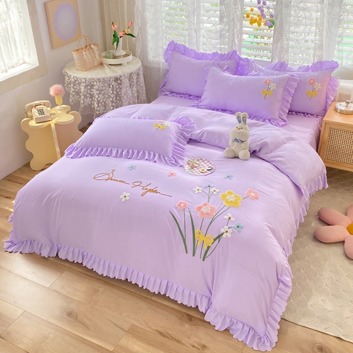 91家纺网 家纺一手货源 找家纺 梦之岛2022新款韩版遇见系列毛巾绣四件套 遇见-梦幻紫