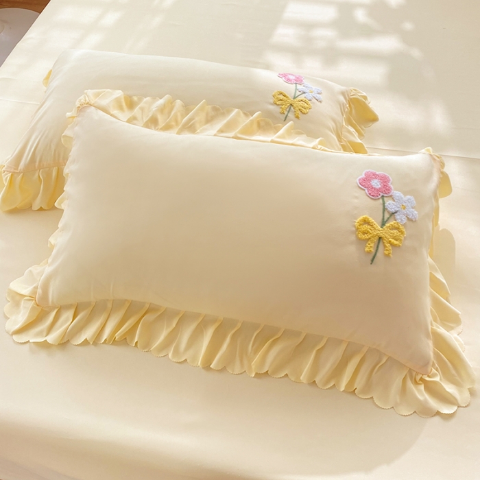 91家纺网 家纺一手货源 找家纺 梦之岛2022新款韩版遇见系列毛巾绣四件套 遇见-奶黄