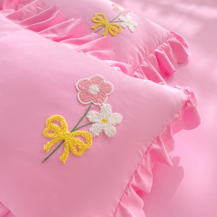 91家纺网 家纺一手货源 找家纺 梦之岛2022新款韩版遇见系列毛巾绣四件套 遇见-胭脂粉