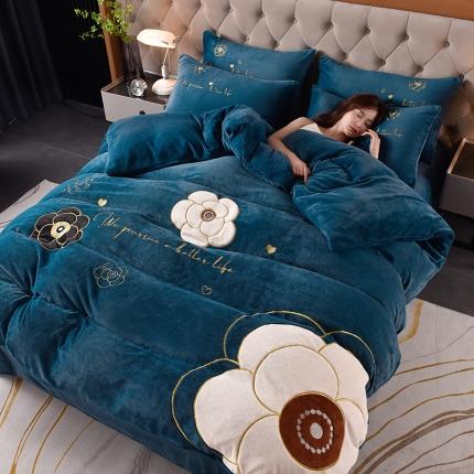 91家纺网 家纺一手货源 找家纺 （总）同田 2023直播牛奶绒重工刺绣四件套纯色法莱金貂绒