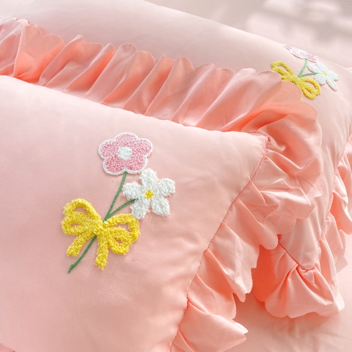 91家纺网 家纺一手货源 找家纺 梦之岛2022新款韩版遇见系列毛巾绣四件套 遇见-樱花粉