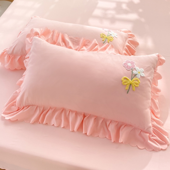 91家纺网 家纺一手货源 找家纺 梦之岛2022新款韩版遇见系列毛巾绣四件套 遇见-樱花粉