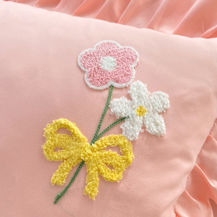 91家纺网 家纺一手货源 找家纺 梦之岛2022新款韩版遇见系列毛巾绣四件套 遇见-樱花粉