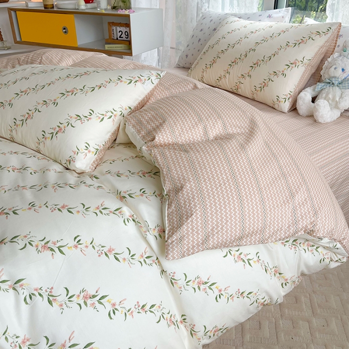 91家纺网 家纺一手货源 找家纺 感遇2022新款纯棉印花四件套 春风里