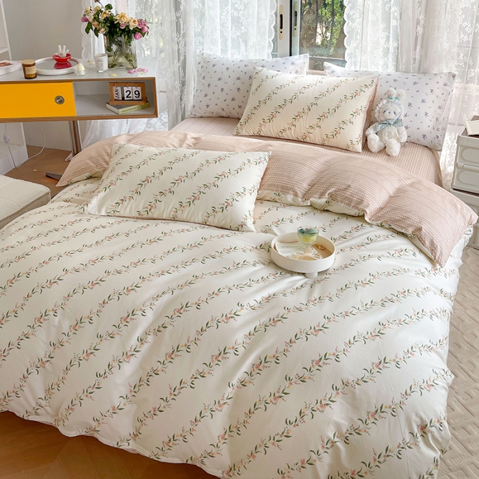 91家纺网 家纺一手货源 找家纺 感遇2022新款纯棉印花四件套 春风里