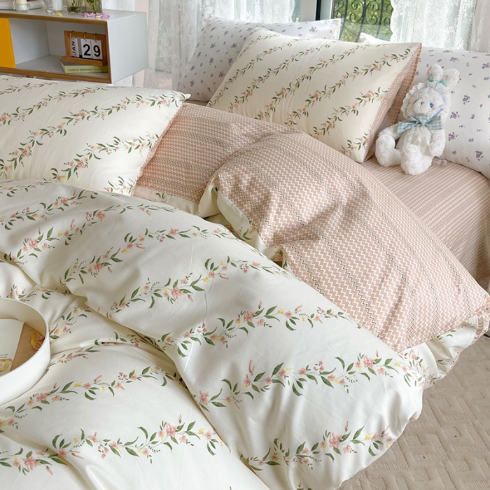 91家纺网 家纺一手货源 找家纺 感遇2022新款纯棉印花四件套 春风里