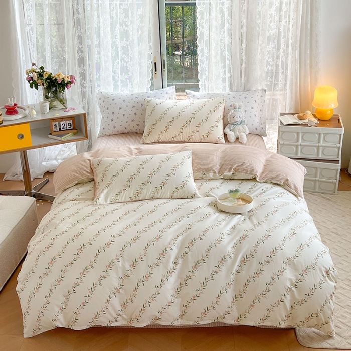 91家纺网 家纺一手货源 找家纺 感遇2022新款纯棉印花四件套 春风里