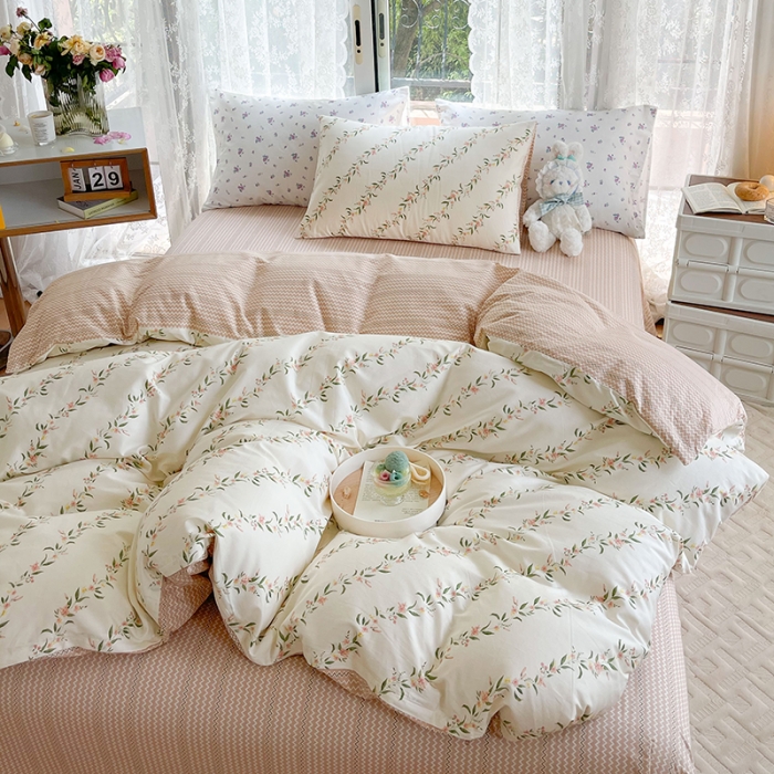 91家纺网 家纺一手货源 找家纺 感遇2022新款纯棉印花四件套 春风里