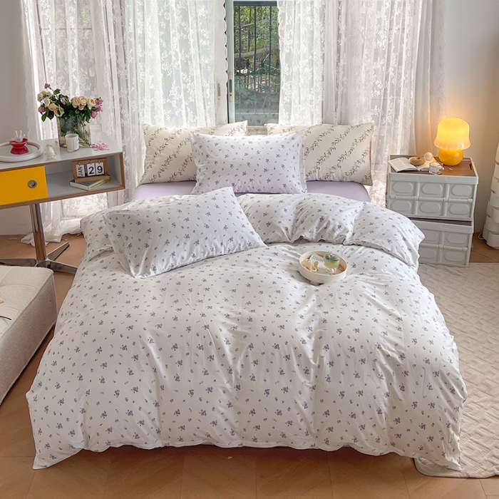 91家纺网 家纺一手货源 找家纺 感遇2022新款纯棉印花四件套 丁香