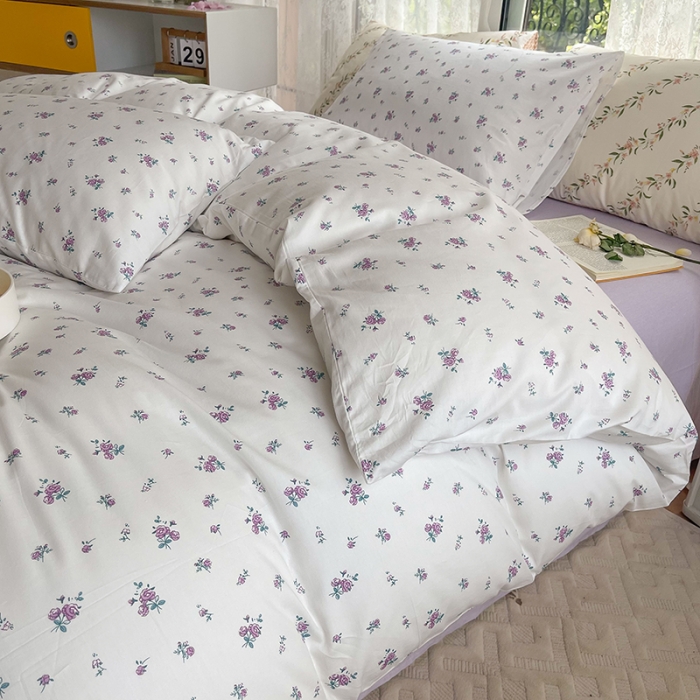 91家纺网 家纺一手货源 找家纺 感遇2022新款纯棉印花四件套 丁香