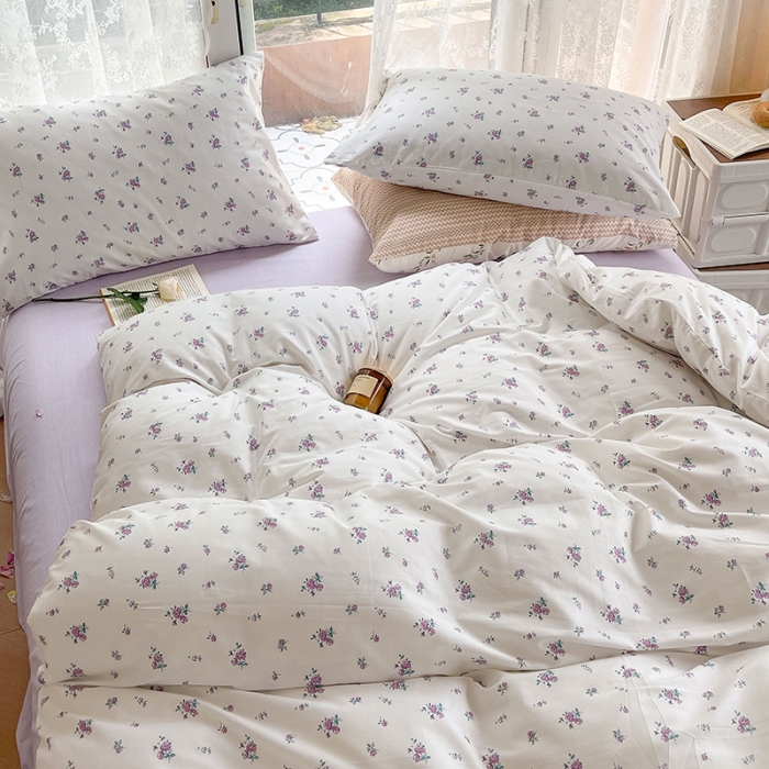 91家纺网 家纺一手货源 找家纺 感遇2022新款纯棉印花四件套 丁香