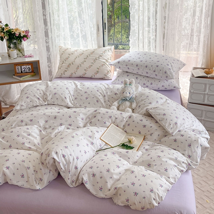 91家纺网 家纺一手货源 找家纺 感遇2022新款纯棉印花四件套 丁香