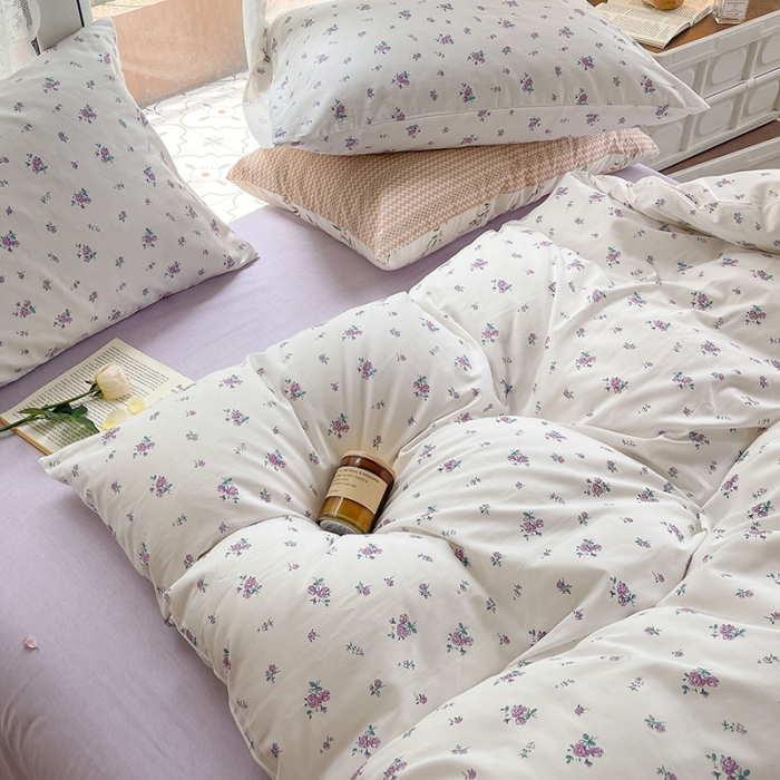 91家纺网 家纺一手货源 找家纺 感遇2022新款纯棉印花四件套 丁香