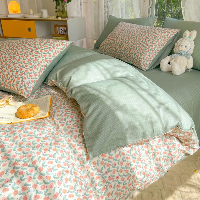 91家纺网 家纺一手货源 找家纺 感遇2022新款纯棉印花四件套 繁花