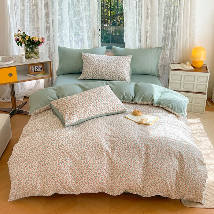 91家纺网 家纺一手货源 找家纺 感遇2022新款纯棉印花四件套 繁花