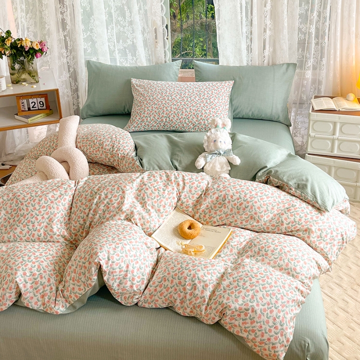 91家纺网 家纺一手货源 找家纺 感遇2022新款纯棉印花四件套 繁花