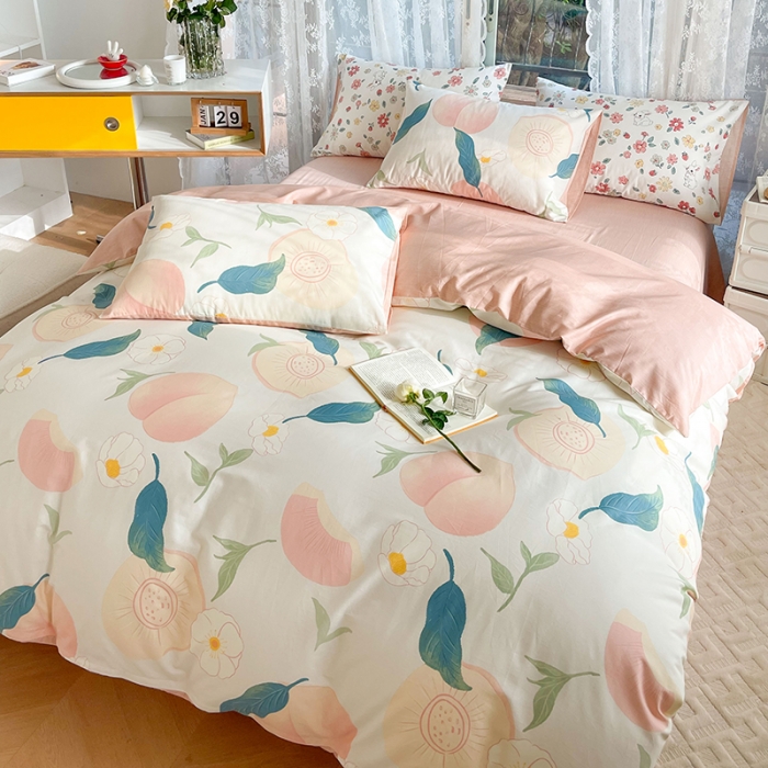 91家纺网 家纺一手货源 找家纺 感遇2022新款纯棉印花四件套 粉嫩桃桃