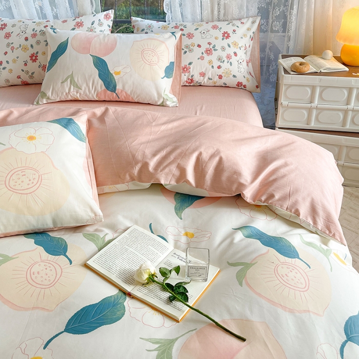 91家纺网 家纺一手货源 找家纺 感遇2022新款纯棉印花四件套 粉嫩桃桃