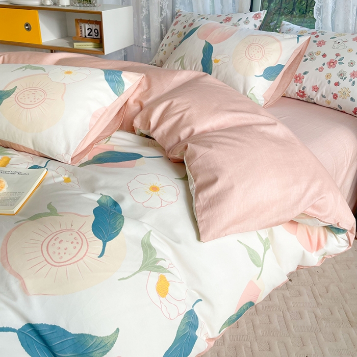 91家纺网 家纺一手货源 找家纺 感遇2022新款纯棉印花四件套 粉嫩桃桃