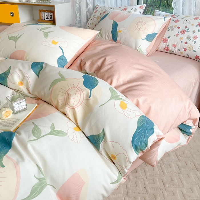 91家纺网 家纺一手货源 找家纺 感遇2022新款纯棉印花四件套 粉嫩桃桃