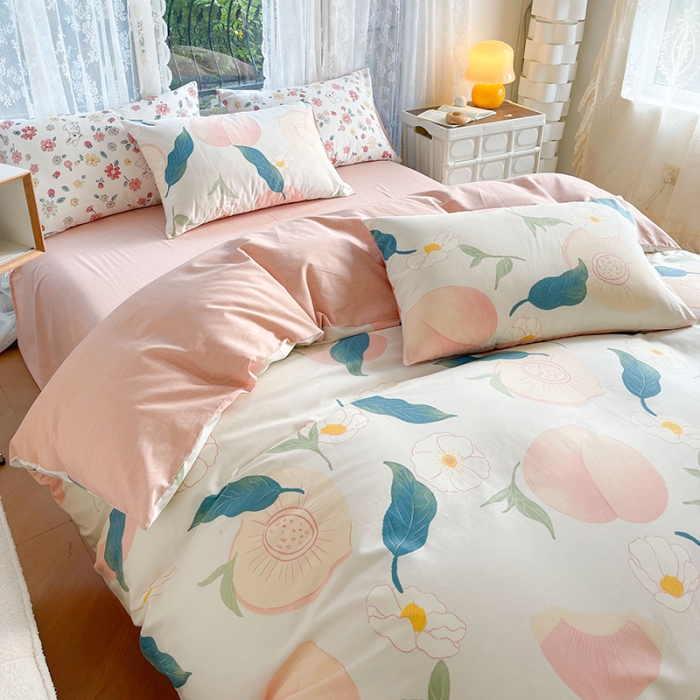 91家纺网 家纺一手货源 找家纺 感遇2022新款纯棉印花四件套 粉嫩桃桃