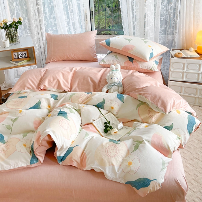 91家纺网 家纺一手货源 找家纺 感遇2022新款纯棉印花四件套 粉嫩桃桃