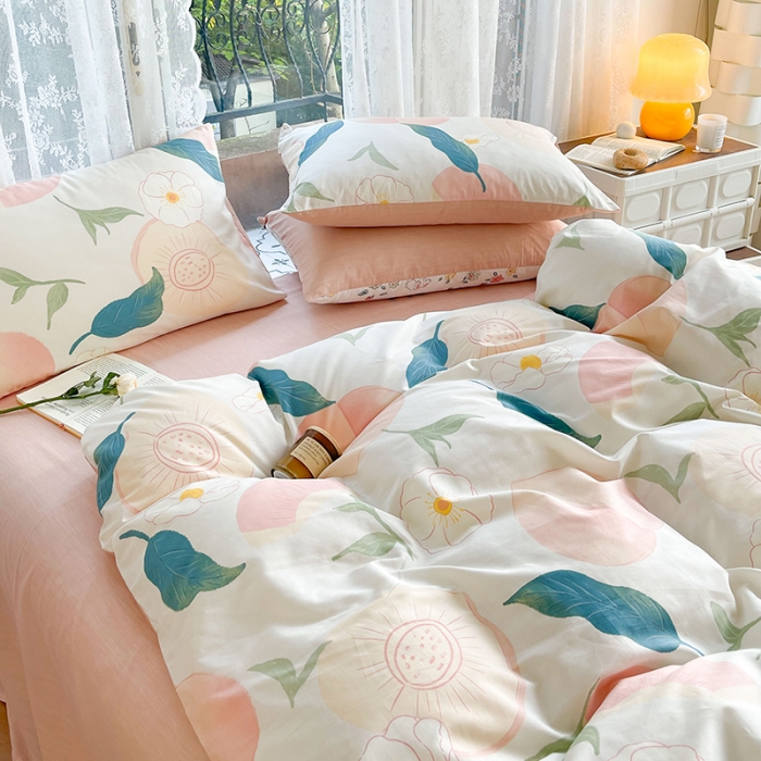 91家纺网 家纺一手货源 找家纺 感遇2022新款纯棉印花四件套 粉嫩桃桃