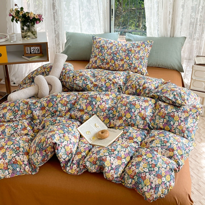 91家纺网 家纺一手货源 找家纺 感遇2022新款纯棉印花四件套 复古碎花