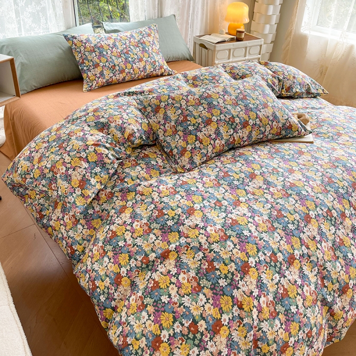 91家纺网 家纺一手货源 找家纺 感遇2022新款纯棉印花四件套 复古碎花